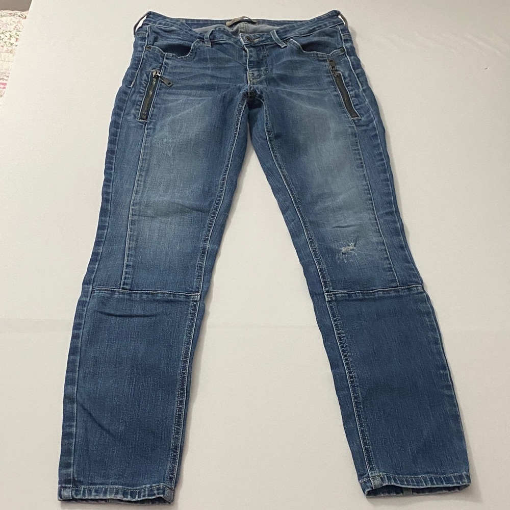 Guess | Women's Medium Blue Skinny Moto Jeans with Faux Zip Pockets